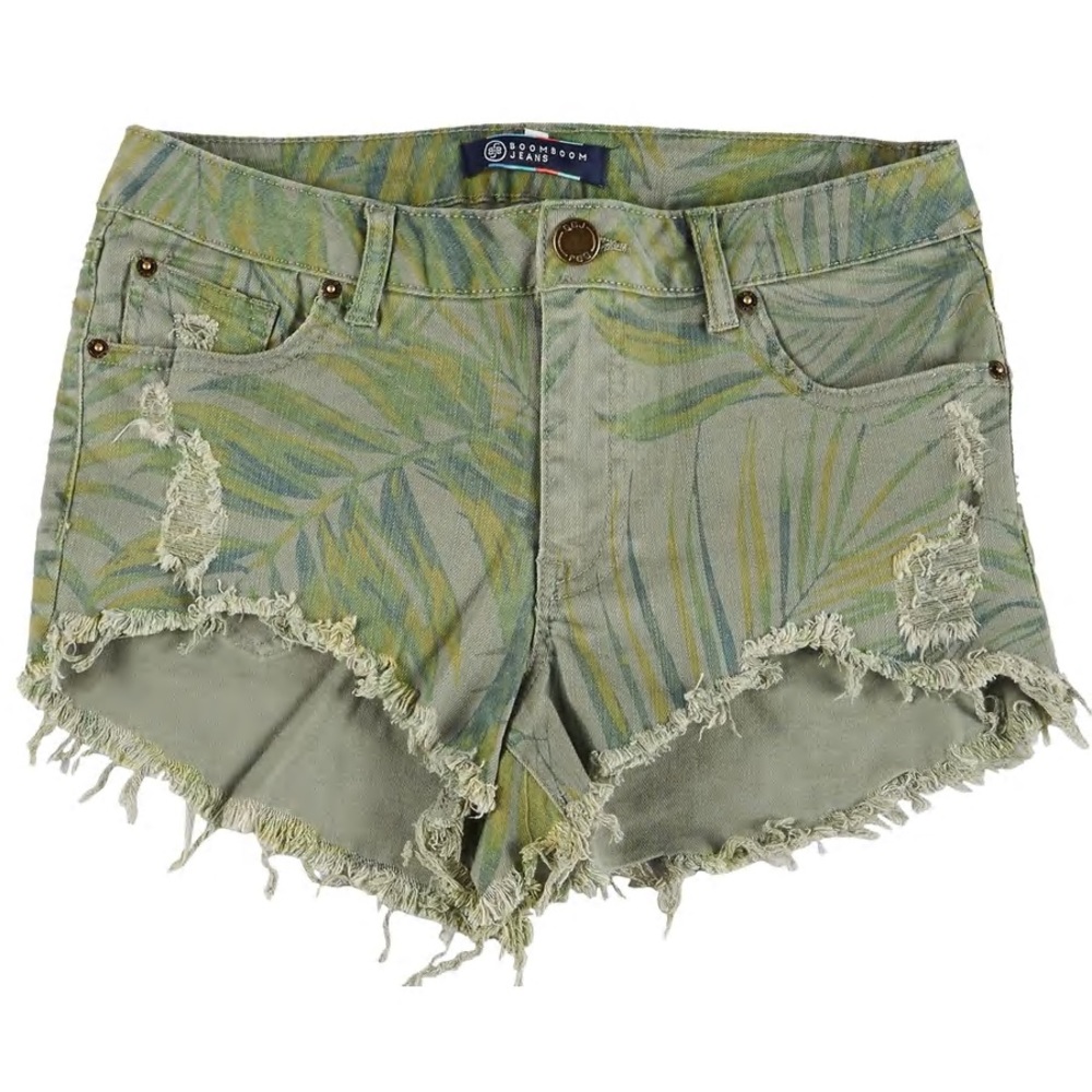 Mid rise jean shorts.